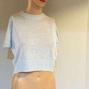 Zara Light Blue Ribbed Crop T-Shirt